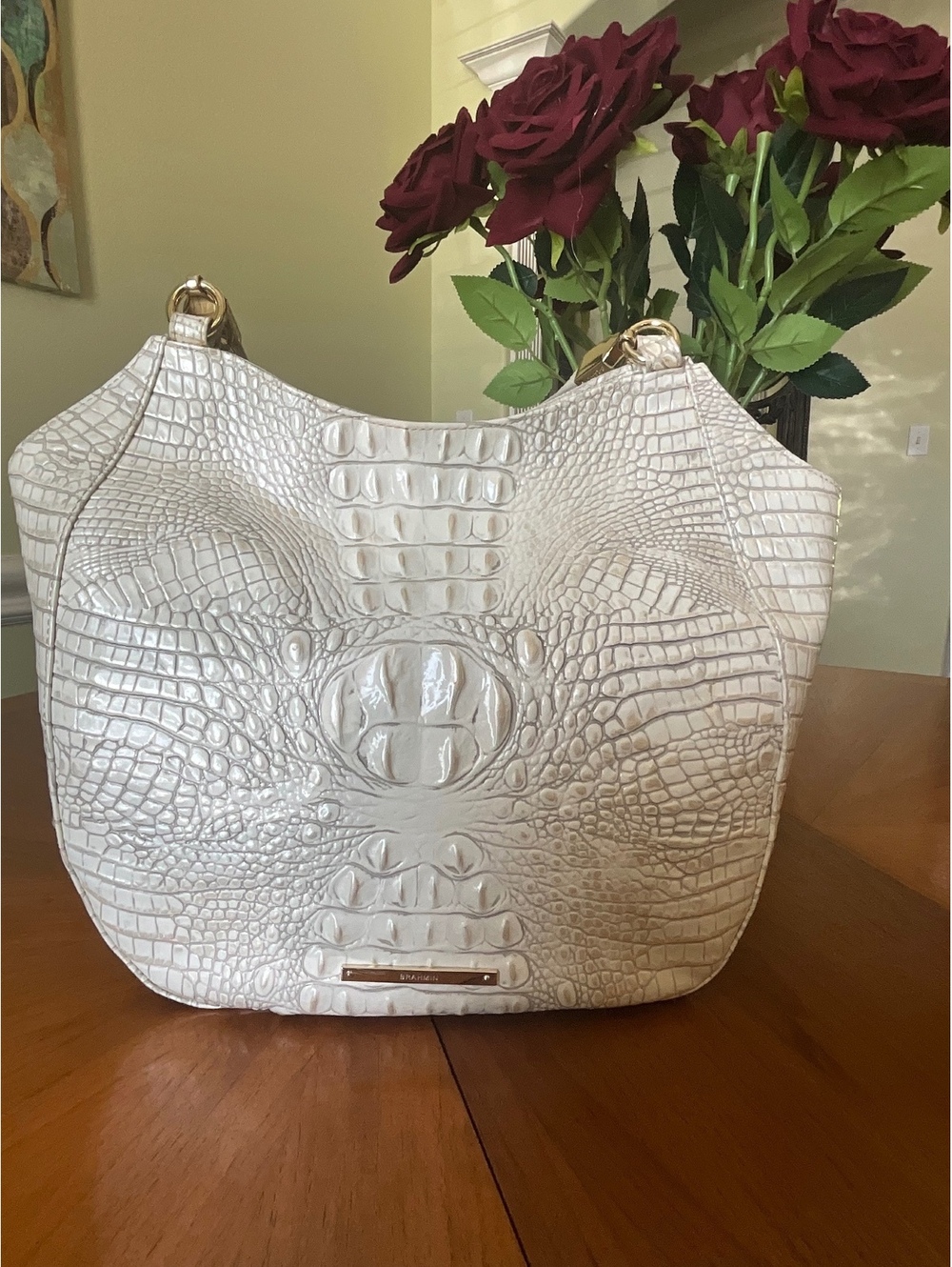 Brahmin Marianna Pearl White Leather Tote